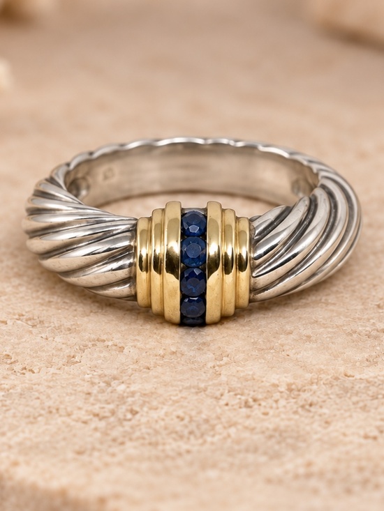 David yurman Jewelry - David Yurman Sterling Silver 14K Gold Sapphire Ring size 5.34 w/pouch